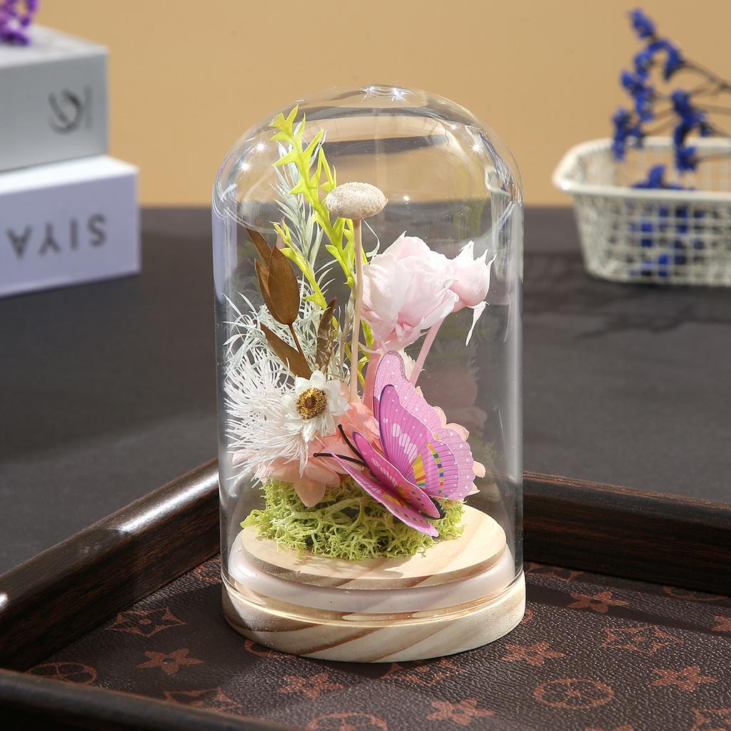 New Creative Immortal Flower Glass Cover Team Building Gift Bedroom Desktop Dust Cover Ornament Anniversary Gift