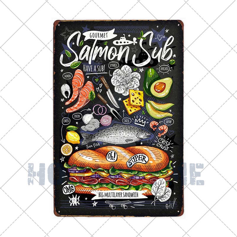 Hamburgers Metal Sign Plaque HamToast Hog Dag Food Cafe Bar Pub Restaurante Kitchen Decoration Art Craft Poster Tin Plate20x30cm
