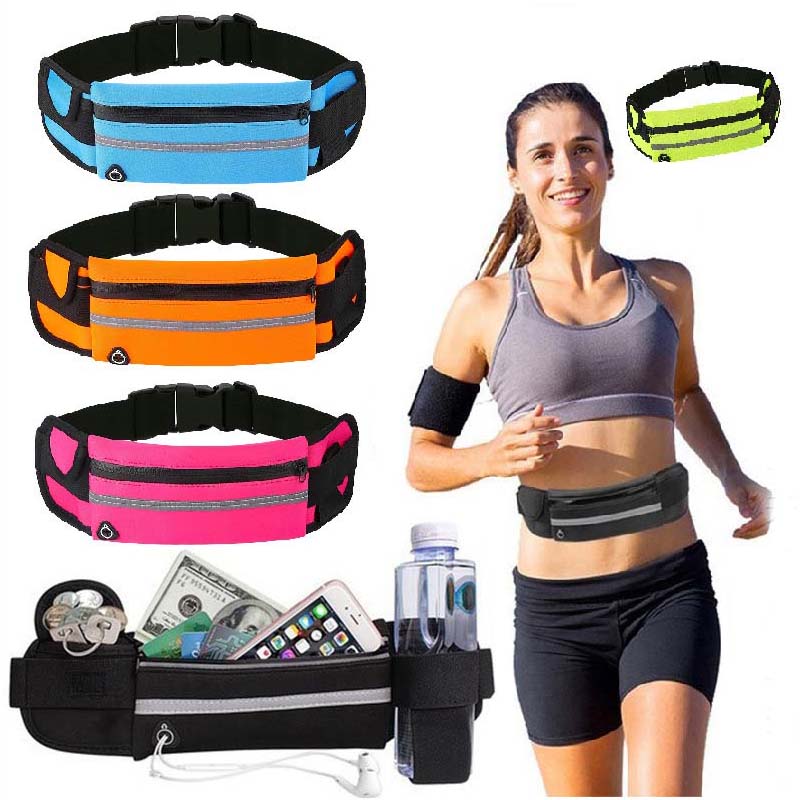 Unisex Sports Waist Bag with Reflective Strip Waterproof Shockproof Close-Fitting Phone Bag Outdoor Running Cycling Waist Pack