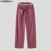 INCERUN Men Spring Drawstring Elastic Waist Texture Casual Loose Long Pants Trousers with Pockets