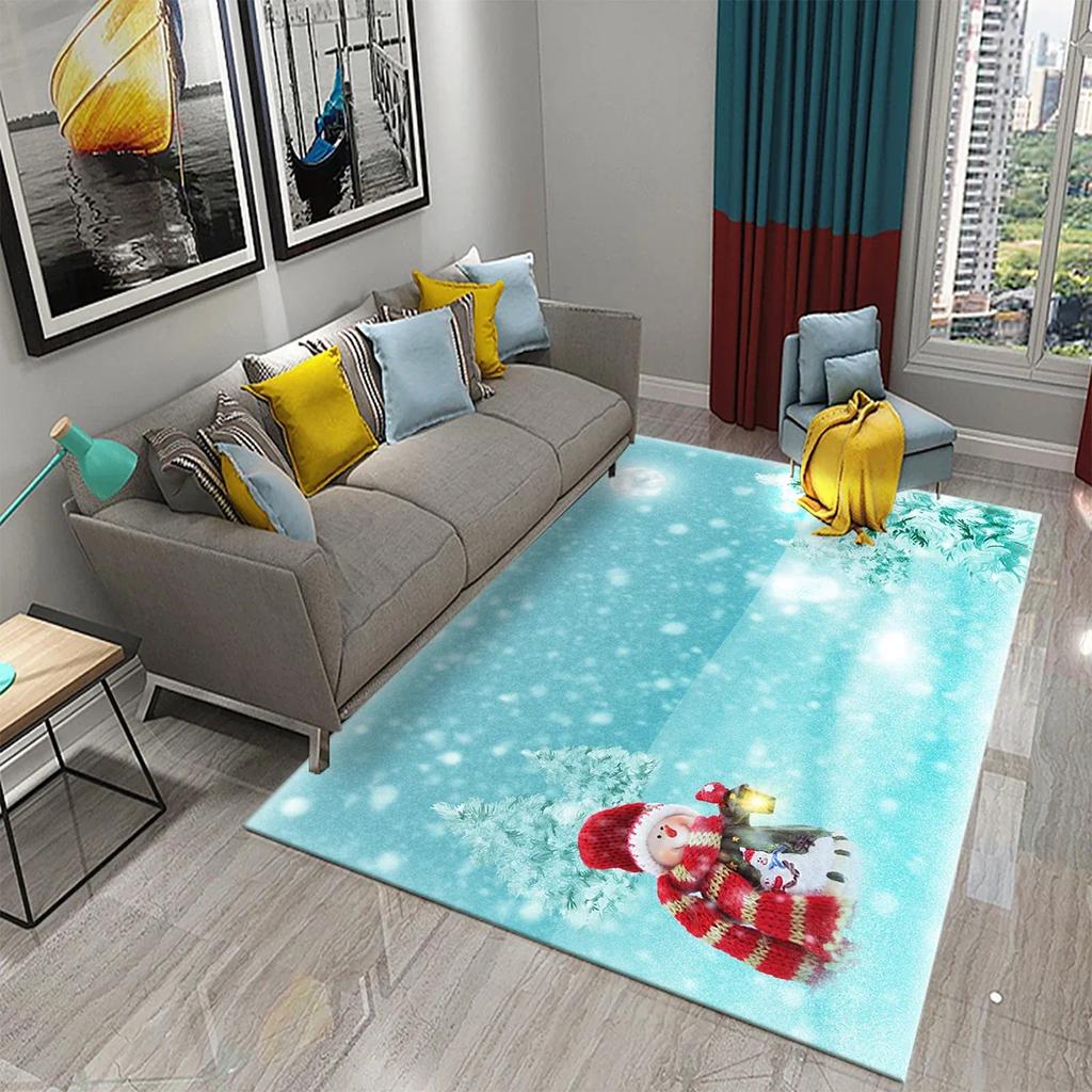 Lovely Cartoon Snowman Carpet Snowflake Rug Winter Snow Print Area Rugs Door Mat Yoga Mats Kids Bedroom Living Room Flat Mat