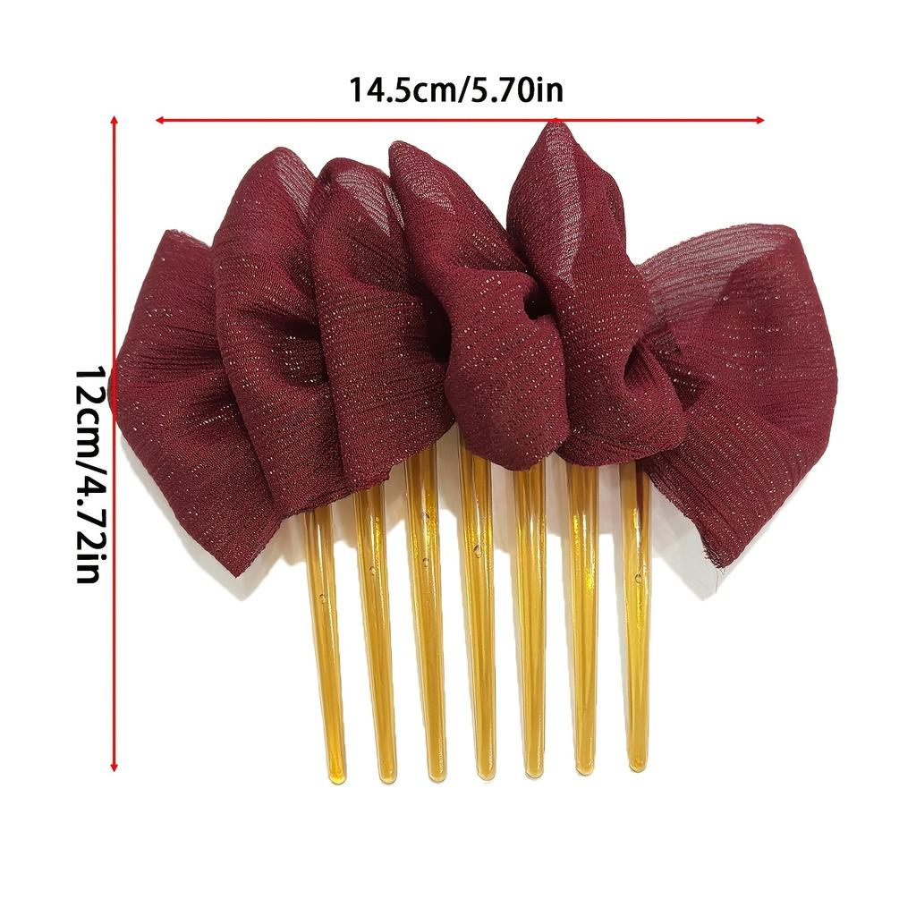 1pc of Solid Color Bow Hair Comb with Shiny Pleats, Large Cloud Bow Side Hair Comb, Suitable for Everyday Outfits