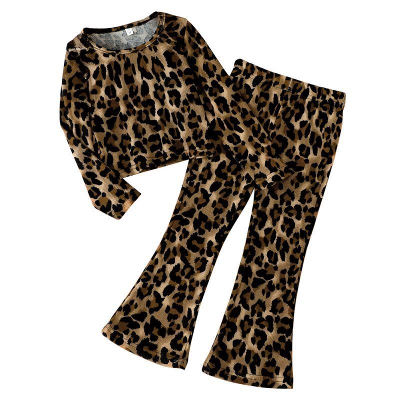 

Комплект детской одежды для девочек 3-13 лет с леопардовым принтом: топ с длинным рукавом и расклешенные брюки с высокой талией 7Y