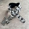 Schwarz-Weiß Kreuz Strass Druck Y2K Personalisierter Trendiger PU-Ledergürtel