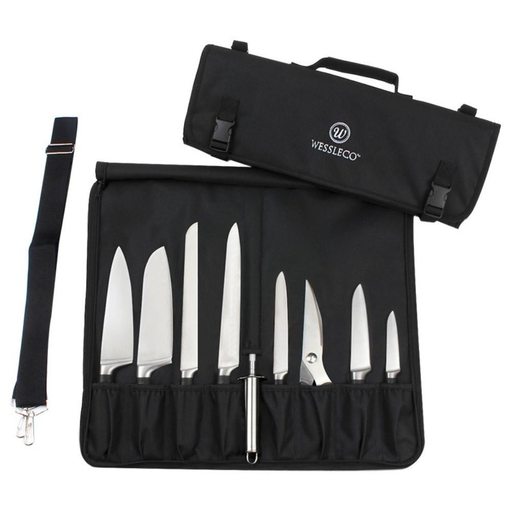 Oxford Material Chef Knife Roll Bag Carry Handle with Shoulder Strap Chef Knife Case Large Capacity Double Folded Design