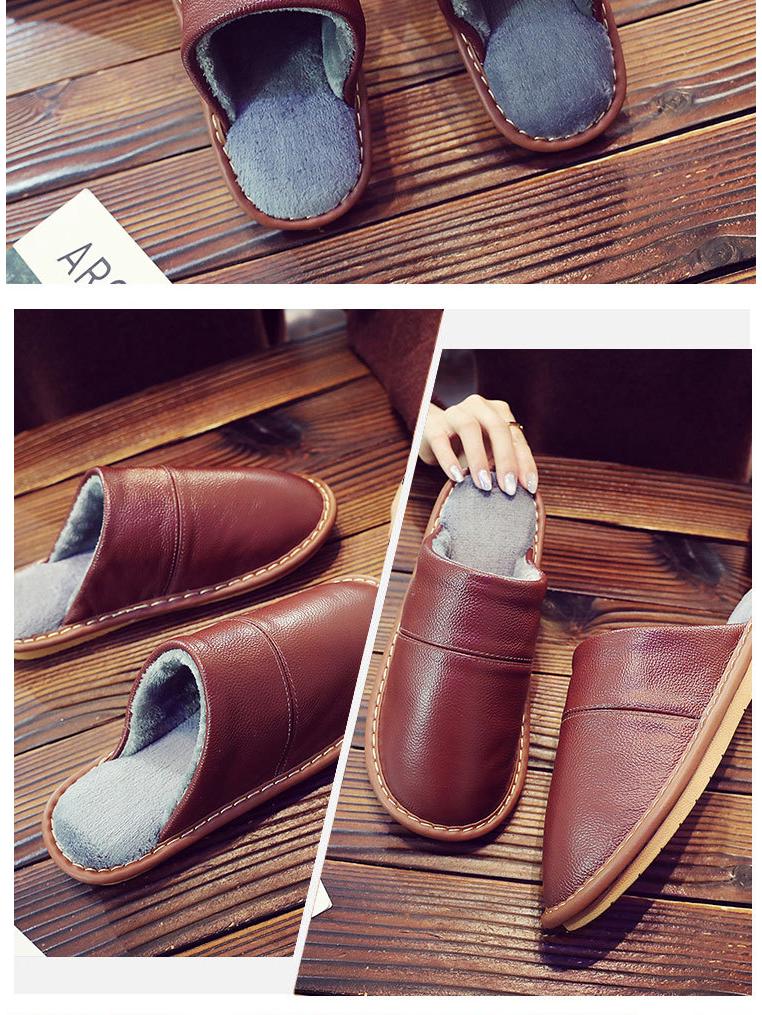 Women's & Men's Genuine Leather Indoor Slippers - Warm Cowhide Cotton, Thickened for Autumn/Winter