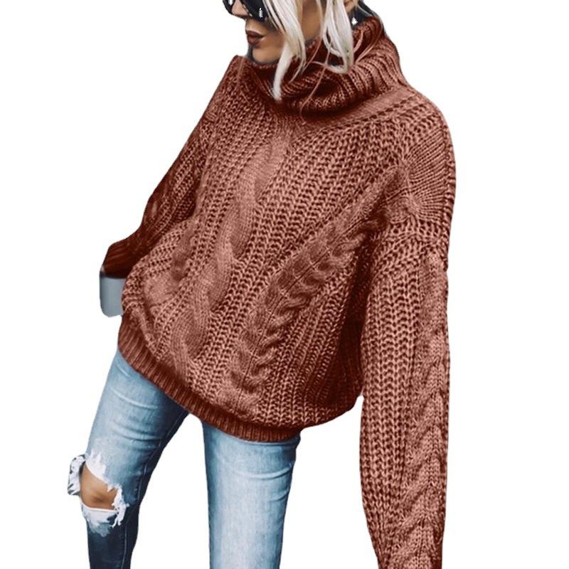 Autumn Winter Women's Solid Colour High Neck Knitted Top Luxurious Relaxed-fit Slimming and Versatile Top