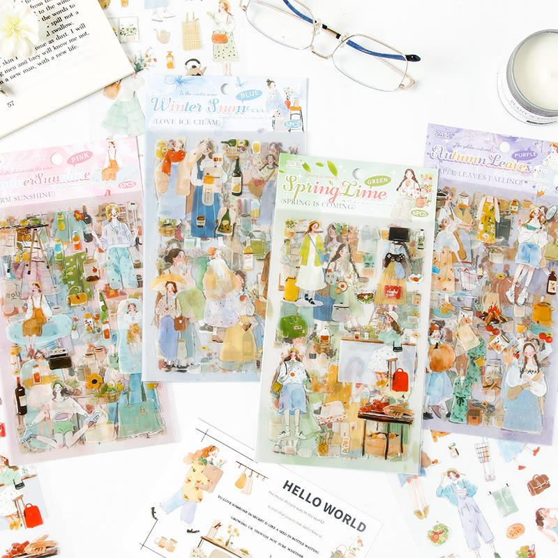 6pcs Cartoon Character PET Stickers - Die-Cut Decals for Journal & Scrapbooking