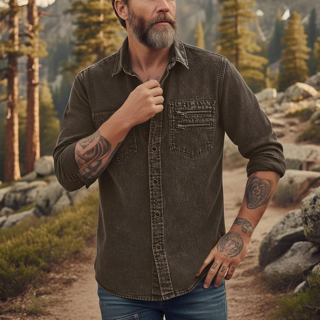 Men's casual stylish short-sleeved button-down shirt - Men's breathable cotton-like linen retro work shirt