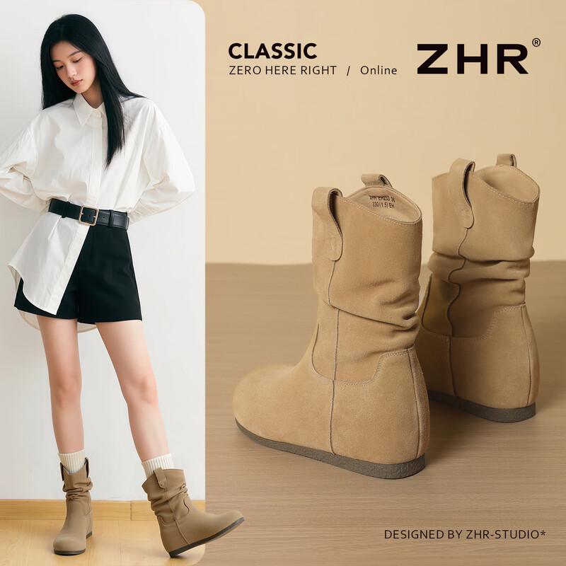 ZHR Women s Retro Suede Western Cowboy Boots EU 38