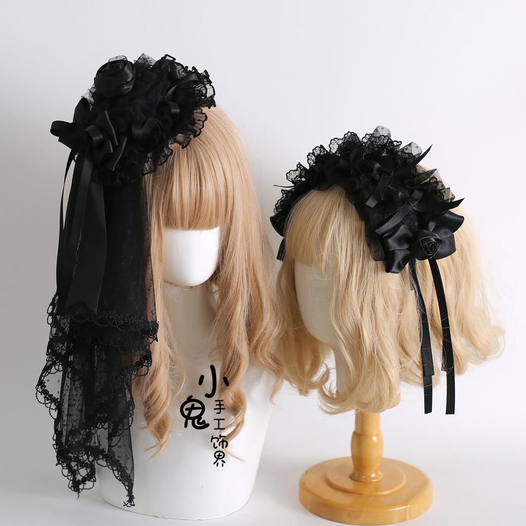 Flower Ball Bow Lace Headband Top Hat Veil KC Original Black Lamp Shadow Lolita Hair Accessories Hairpin