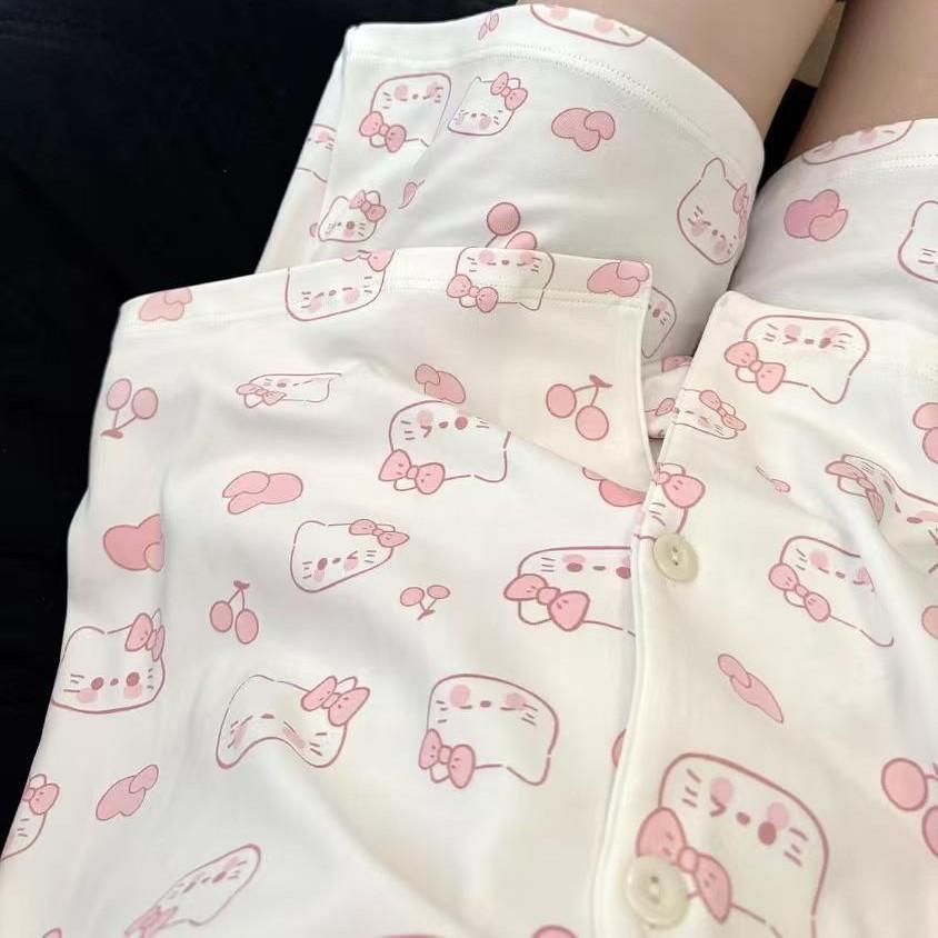 Girl Sweet and Cute Kitty Cat Pajamas Women's Summer New Short-sleeved Shorts Casual Loose Homewear Set