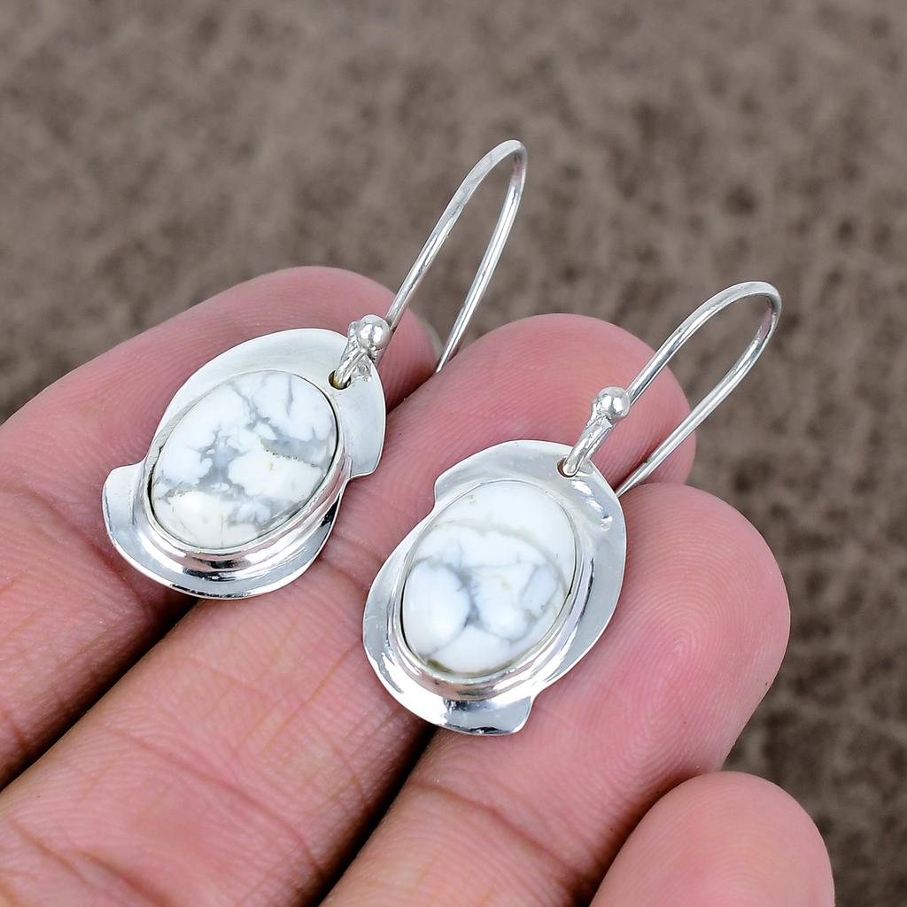Howlite Jasper Gemstone Handmade 925 Sterling Silver Jewelry Earring 1.54" KKG-647