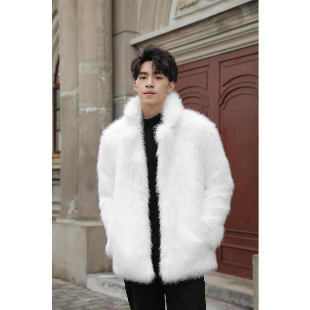 Herren Umweltfreundlicher Pelz Herbst und Winter Kurz Große Größe Pelz Plüschmantel Dick Warm Kunstpelz Lederjacke Trendy