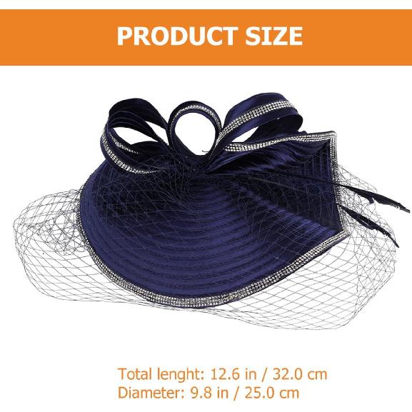 VANZACK Fascinator Hat for Women 1920s Style Linen Cocktail Tea Party Headband Wedding Hairband Navy Blue Mesh Veil Elegant Special Occasion