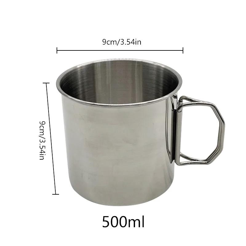 Stainless Steel Camping Cup Portable Carabiner Cups Outdoor Water Cup Mug With Foldable Handle Kitchen Drinkware