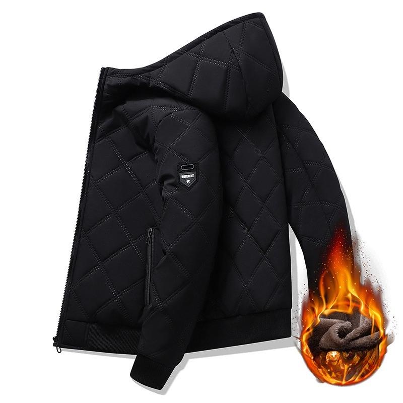 Men's Winter Lightweight Bomber Quilted Jackets With Hood Windbreakers Thicken Full Zip Up Windproof Work Coats for Men Warm Fleece Lined Parka Jacket