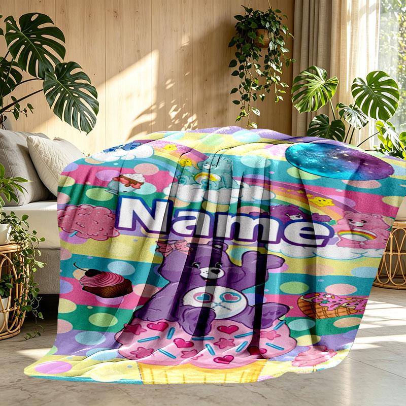 Custom Name Personalized Care Bears Print Blanket, Home Decor, Bedroom, Sofa, Camping, Couch, Gifts for Birthday Christmas