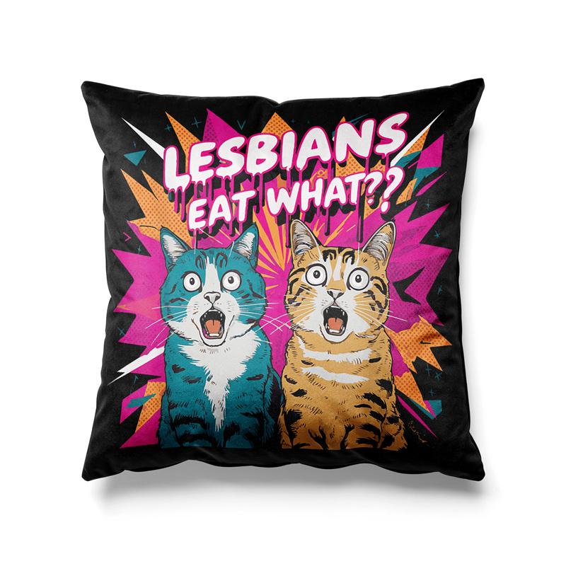 Aertemisi 18'' x 18'' Lesbians Eat What Funny Cat LGBTQ+ Square Throw Pillow Cushion Covers Cases Pillowcases 45cm x 45cm