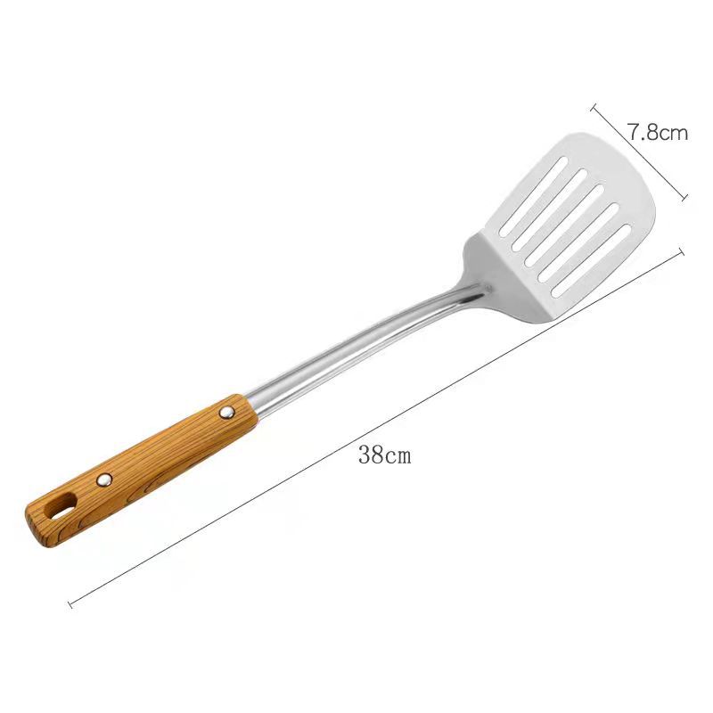 Kitchen Tool Wood Grain Handle Stainless Steel Pot Spatula Soup Heat Insulation Frying Spatula Colander Insulated Kitchenware