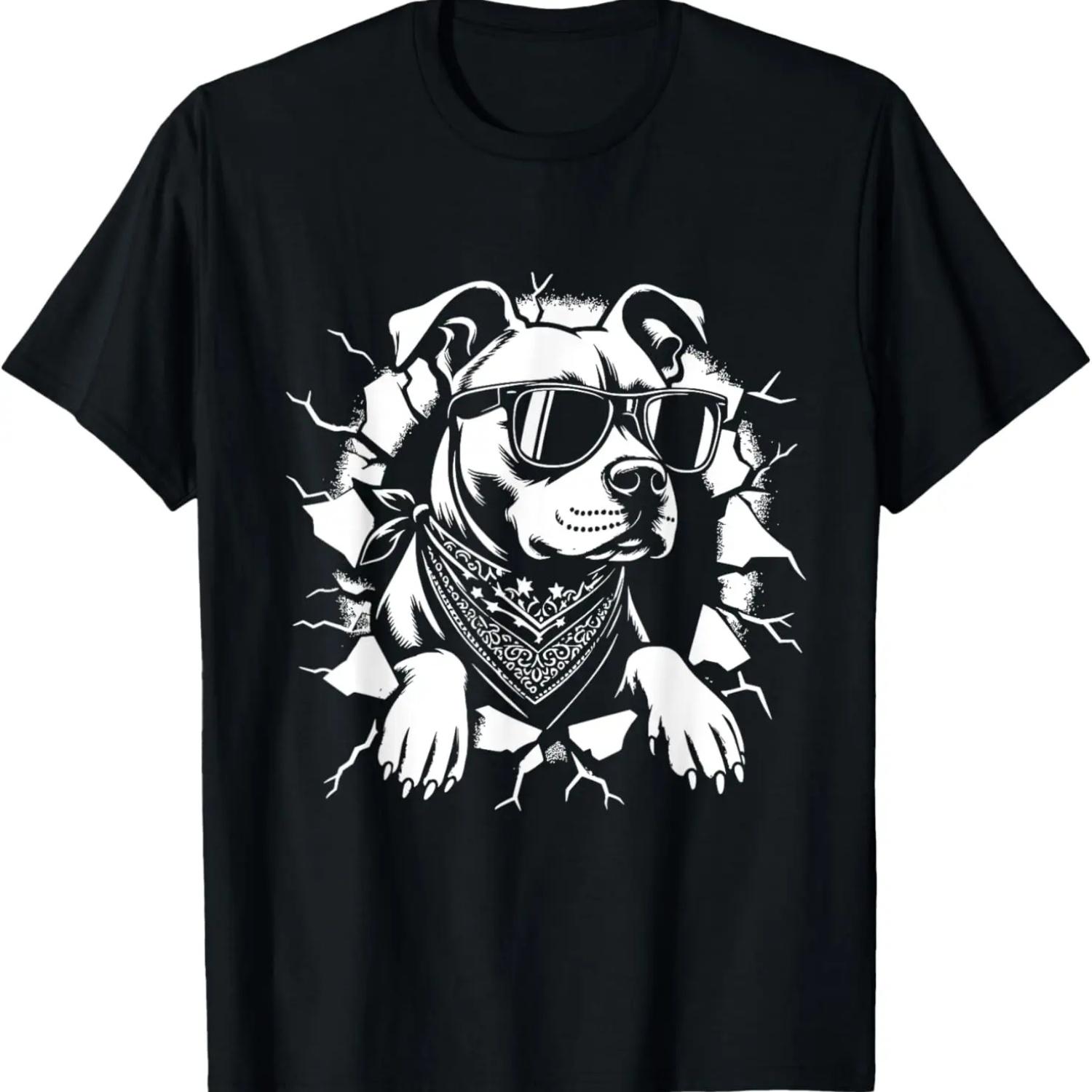 Cool American Pitbull Terrier Dog Sunglasses Graphic Design T-Shirt XXXXXL чёрный