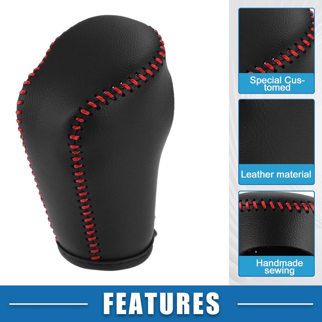 A ABSOPRO Car Gear Shift Knob Cover Auto Derailleur Lever Trim for Mazda CX-5 2017-2022 Faux Leather Black Red Stitching