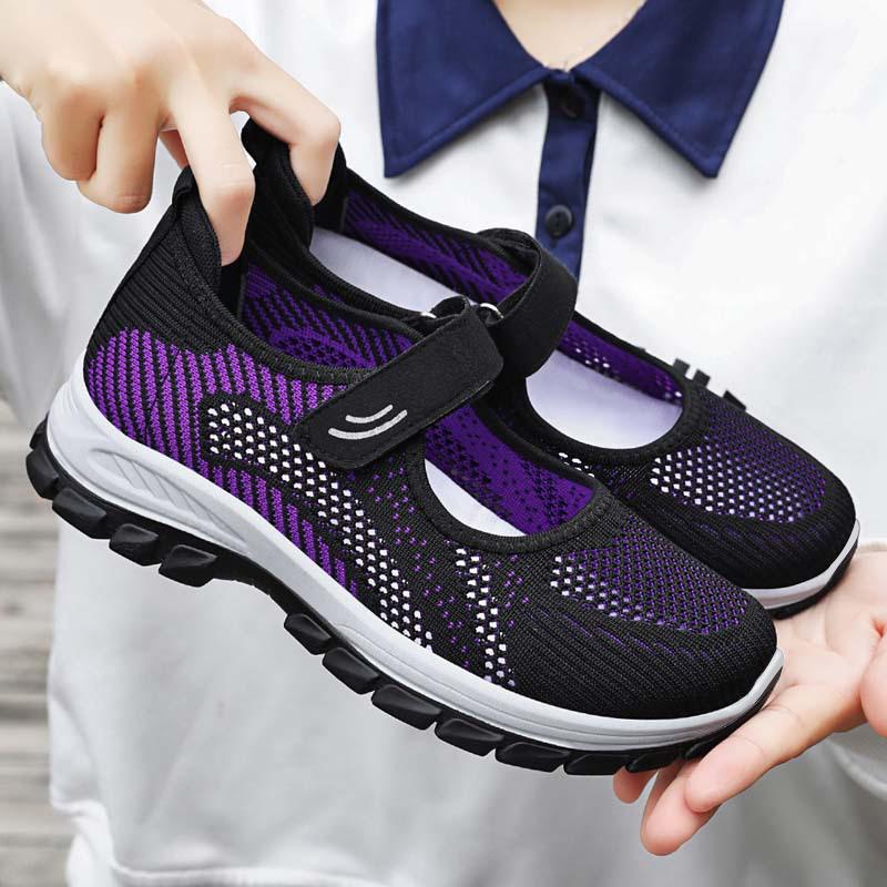 Shoes Women's Shoes Versatile Summer Casual Shoes Velcro Single Shoes Flying Weaving Breathable Mesh Non-slip and Wear-resistant Mom Shoes