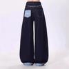 Plus Size Bowknot Plaid Patchwork High Waist Straight-Leg Denim Pants