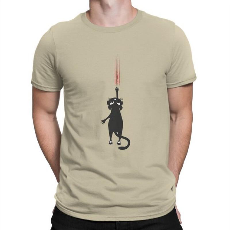 Falling Cat With Scratches O Neck TShirt Black Cat Fabric Classic T Shirt Men Clothes New Design Hot Sale