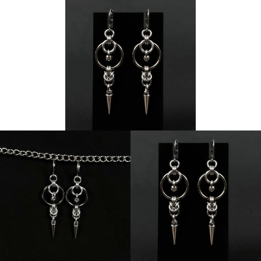 Gothic Double Oshaped Spike Pendant Earrings For Women With Zinc Alloy Geometric Design