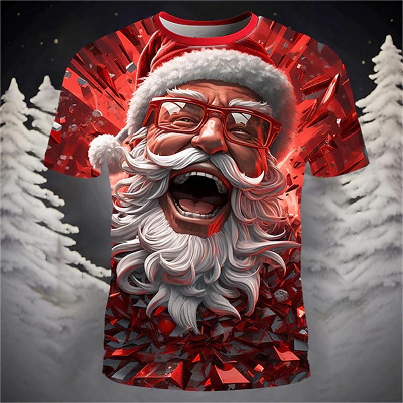 Santa print T-shirt hot Christmas part holiday short sleeve top fashion oversized clothes