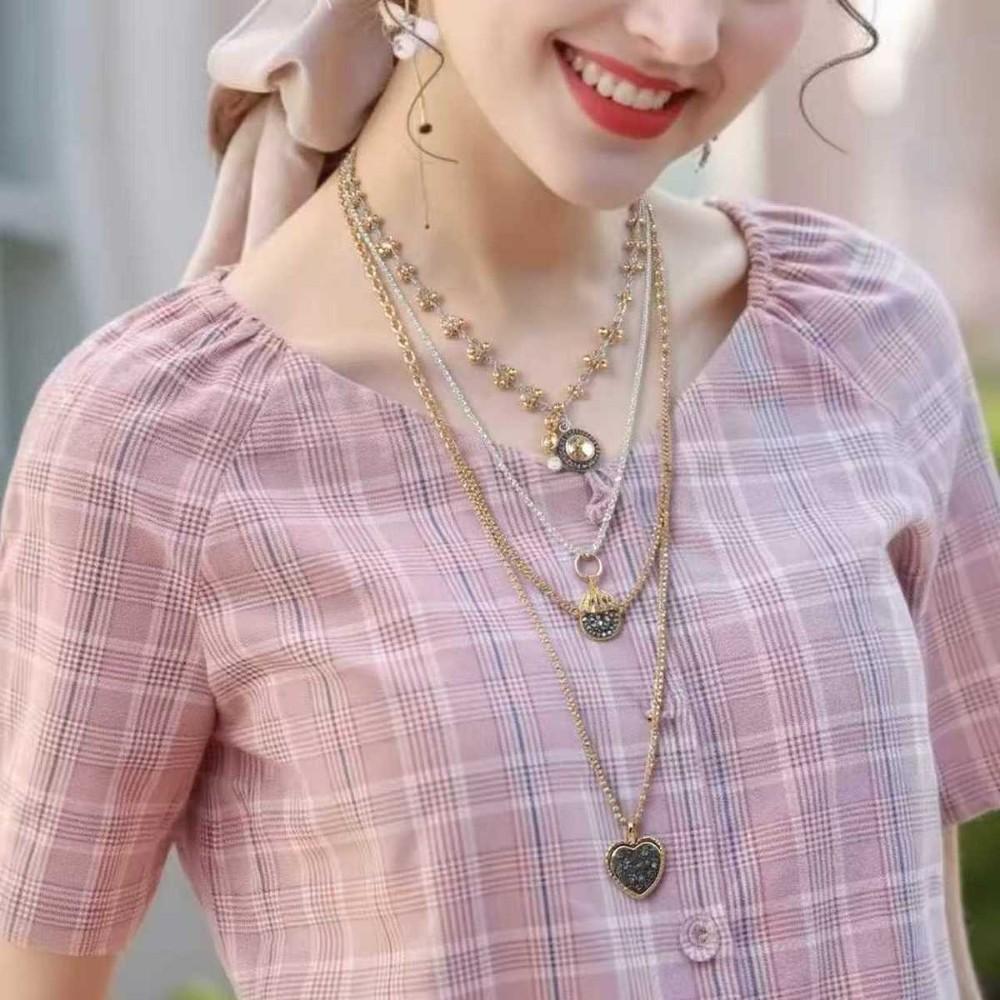 Personality Trend Light Luxury High Design Sense Multi-layer Stacking Alloy Geometric Badge Pendant Chain Necklace