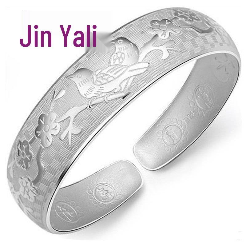 Jin Yali Silver-Plated Magpie Lotus Wide Open Bracelet for Women