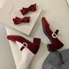 2025 Designer Velvet Butterfly-knot Shoes Women Fashion Elegant Party Wedding Shoes Women French square toe loafers