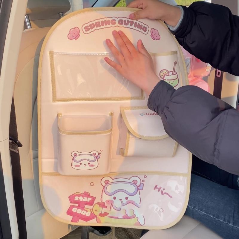Cartoon Pattern Back Pockets Multifunctional Backseat Pocket Car Seat Back Organizer Multiple Compartment Storage Bag