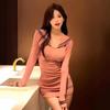 Pure Desire Sexy Navy Collar Long-sleeved Dress Women's Early Spring New Waist and Thin Bottom Hip Skirt