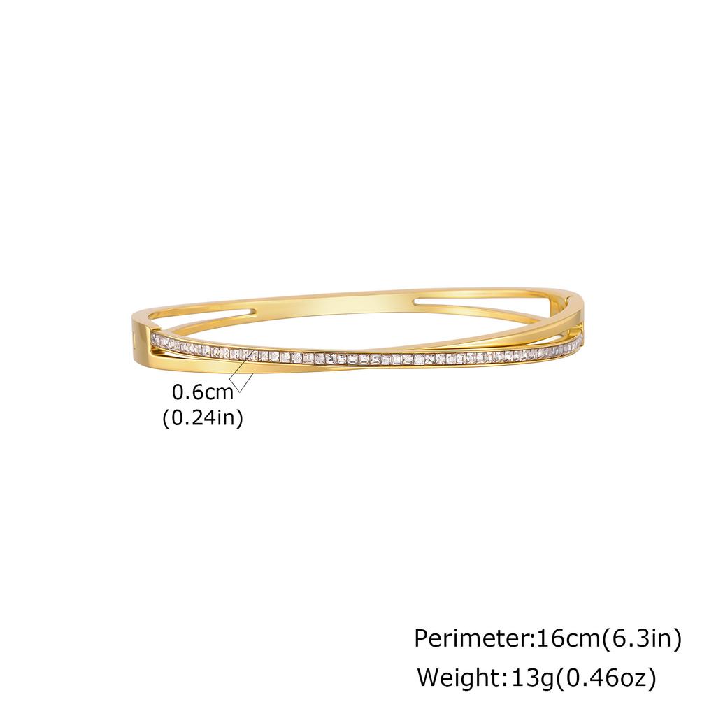Vnox Stainless Steel Gold Plated Bangle, Roman Numeral Luxurious Zirconia Geometric Design Bracelet Ladies Anniversary Gifts
