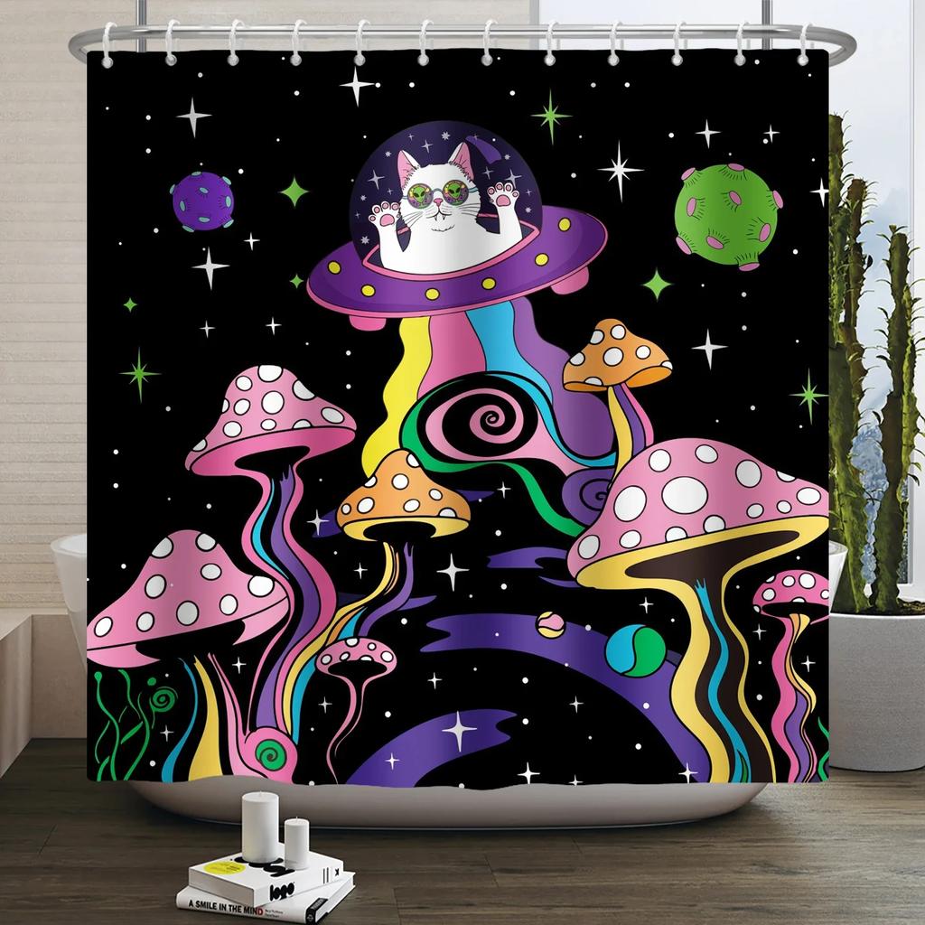 Mushroom Shower Curtain Flower Green Leaf Plant Forest Butterfly Botanical Floral Squirrel Aesthetic Waterproof Bathroom Curtain