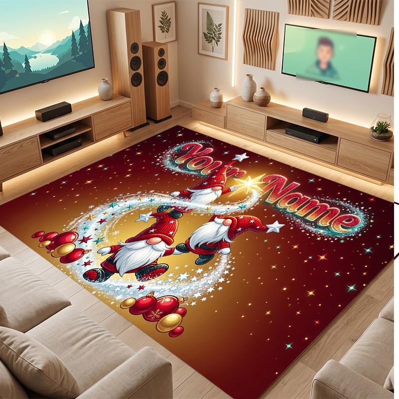Christmas Theme Soft Crystal Velvet Rug Custom Name & Text Print Non Slip Floor Rug for Bedroom Living Room