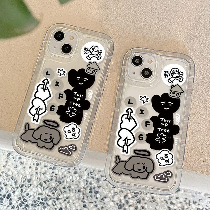 Graffiti dog sticker airbag for iphone17promax mobile phone case new apple 14/16 transparent 15