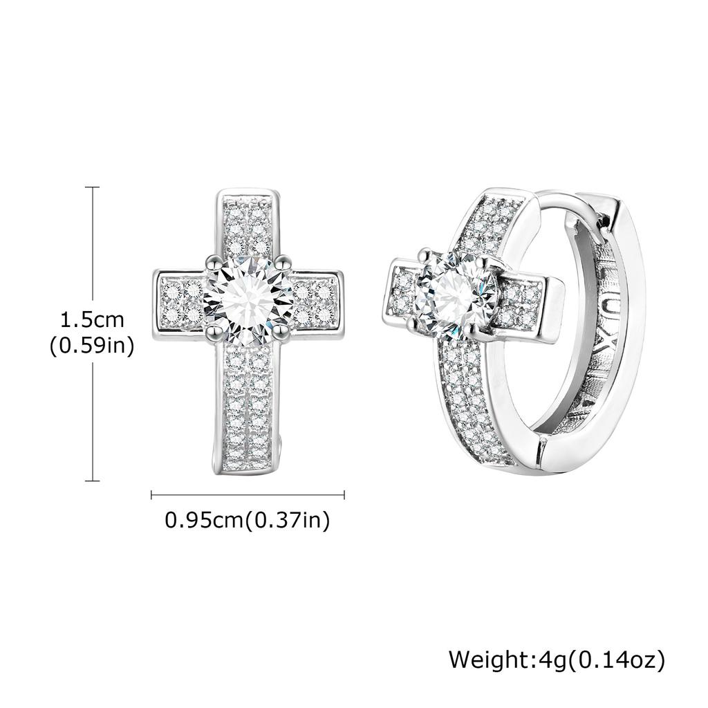 Cross Hoop Earrings for Men Boys,Hip Hop Big Zircon Huggies Earrings,Cool Rap Trendy Zircon Gifts