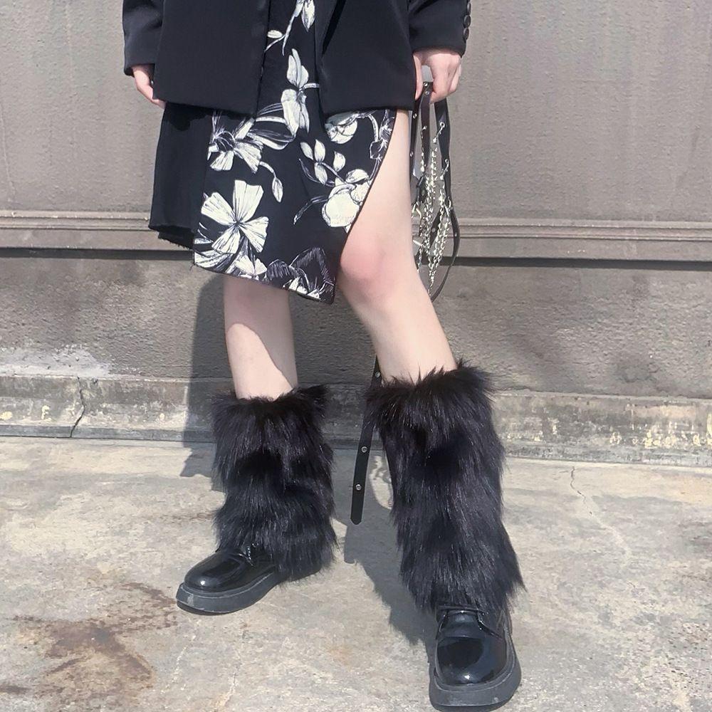 White Plush Leg Warmers for Women - Thickened Autumn/winter Leg Sleeves