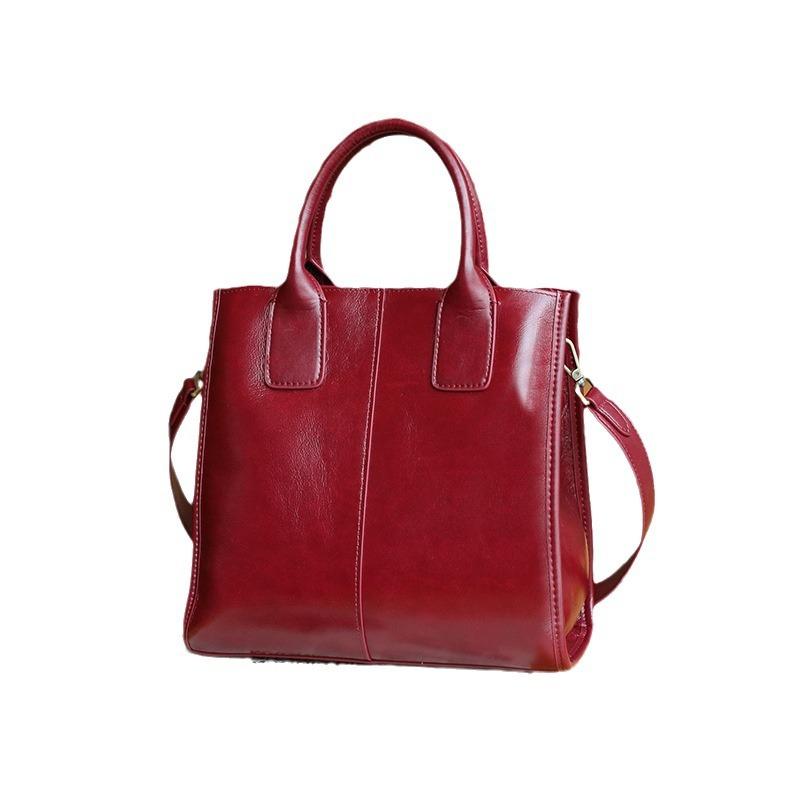 Pflanzlich gegerbte Rindsleder-Einkaufstasche mit oberer Schicht, strukturierte Umhängetasche aus echtem Leder, Vintage-Tasche, große Kapazität, Handtasche