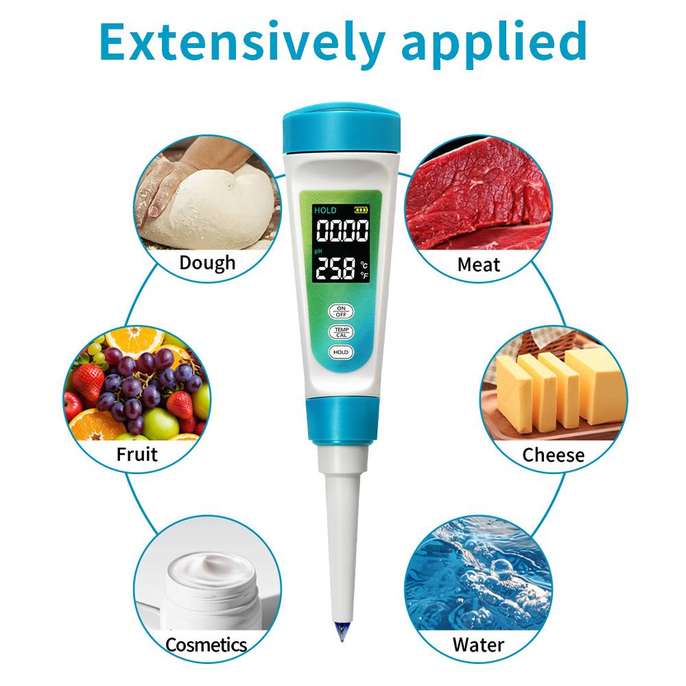 Multifunctional Food PH Meter LCD Digital Acidity Meter Precision 0-14pH Water Quality Tester for Fruit Dough Meat Milk Cheese