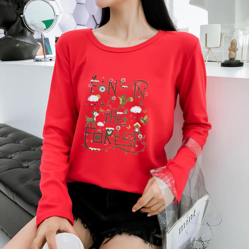 Autumn New Korean Style Korean Style College Girl Fresh Printed Long-sleeved T-shirt Female Student Top Base Shirt