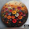3D Metal Wildflower Wall Art 8x8 Inch Round Aluminum Sign 2D Floral Plaque for Home Kitchen Decor Cafe Office