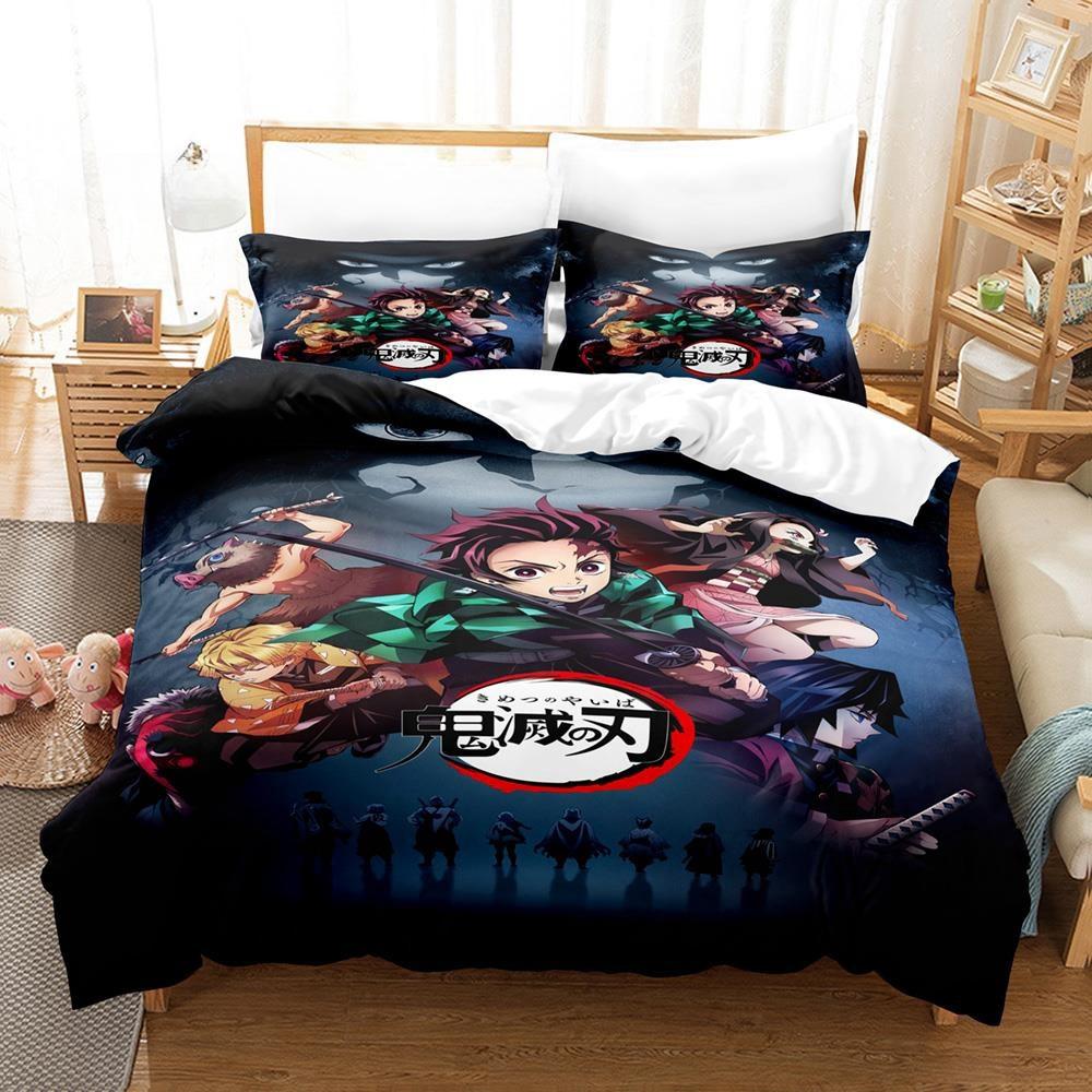 Fashion Anime Demon Slayer Bedding Collection Single Twin Full Queen King Size Bed Collection Adult Kid Bedroom Duvet Cover Collection Home Textiles