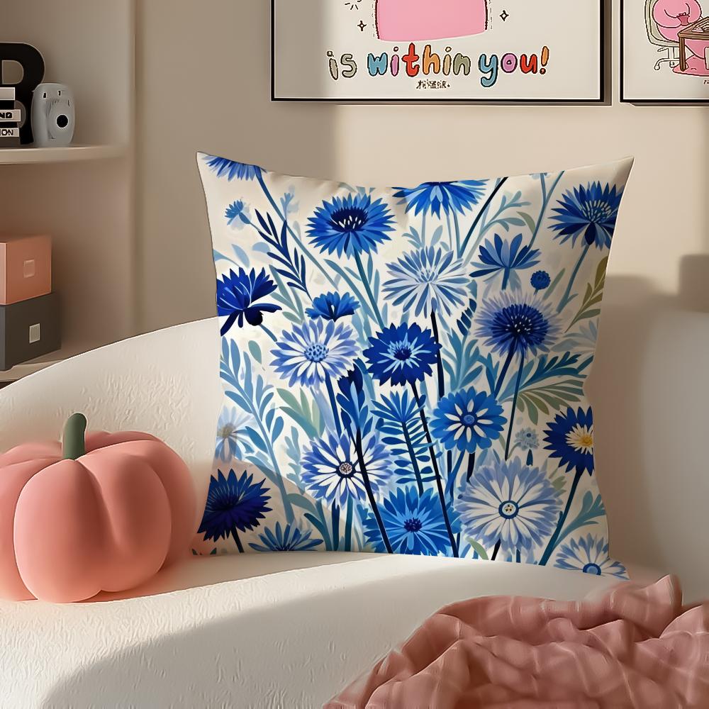 Delicate Floral Symbol CCornflower Cushion Cover Pillowcase Short Plush Invisible zipper Room Sofa Cushion Cover
