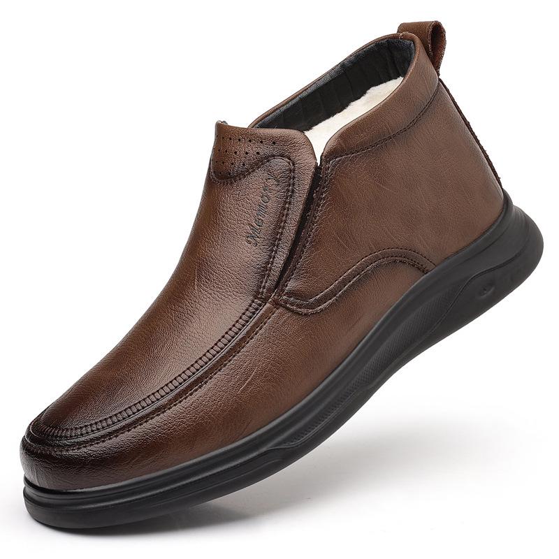 

2025 Men s High-Top Leather Business Formal Casual Warm Cotton Shoes for Autumn/Winter 41