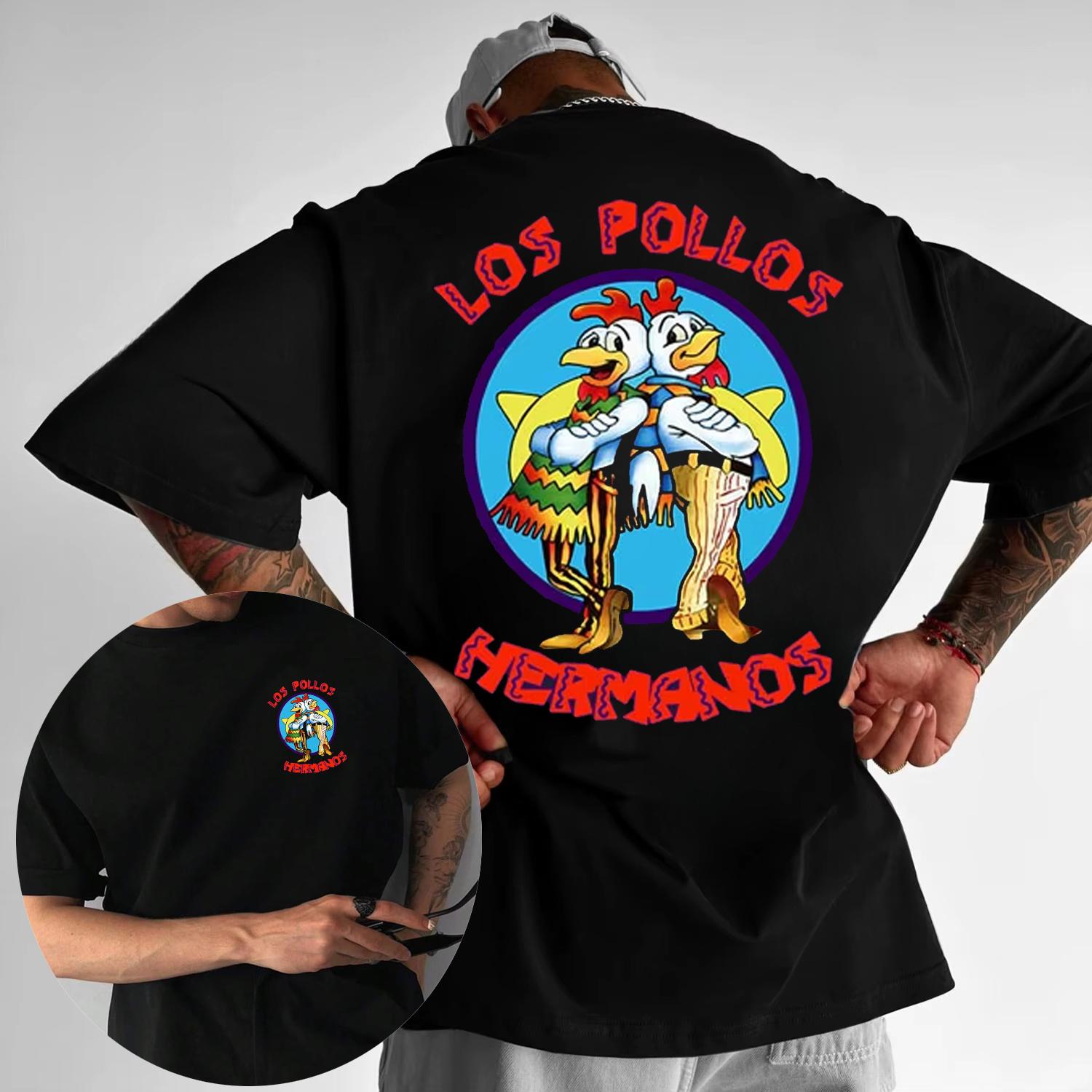 

Летняя мужская футболка с коротким рукавом высокого качества из 100% хлопка с принтом Ragged LOS POLLOS Chicken Brothers, повседневная мужская 4XL